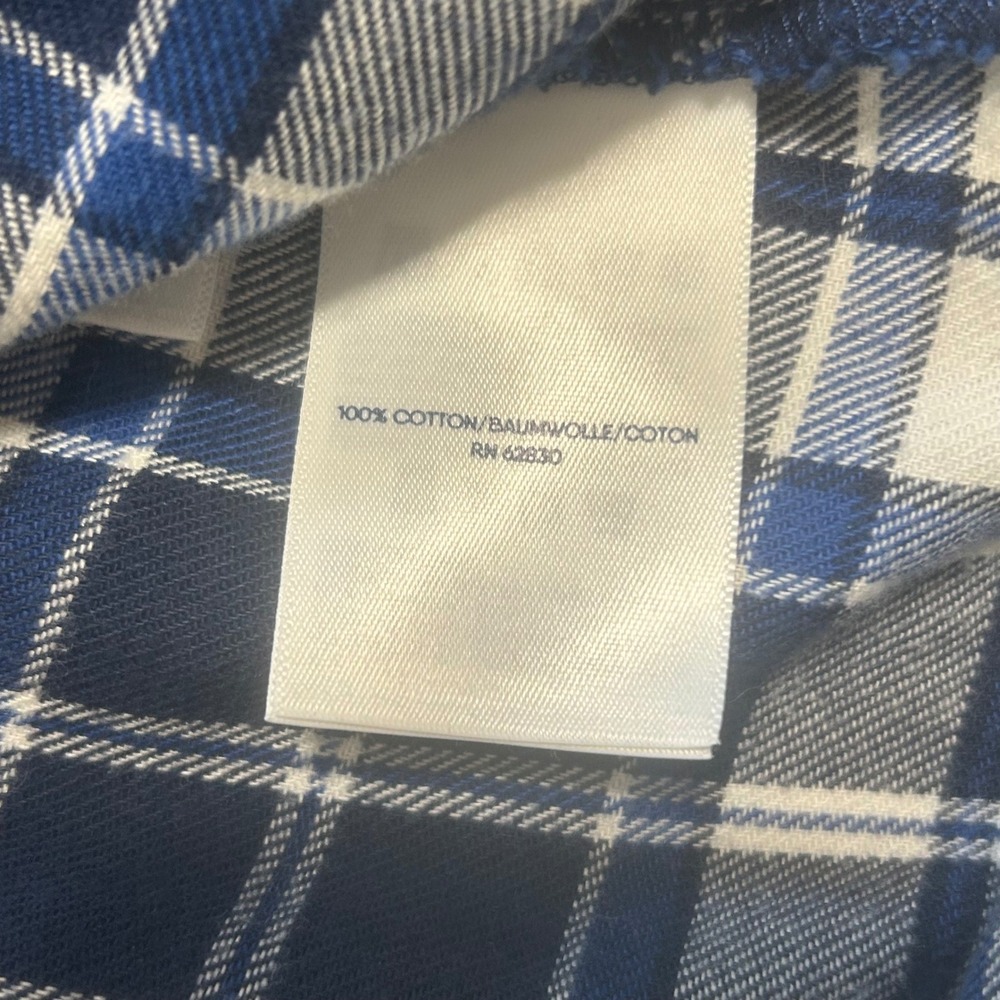Lands End Womens Blue White Plaid Ruffle Collar Flannel Shirt Petite Medium - Picture 6 of 9